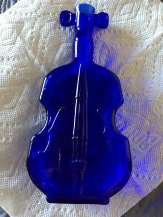 Cobalt Blue Glass Violin Bottle.  Looks To Be An Early Abm 8”