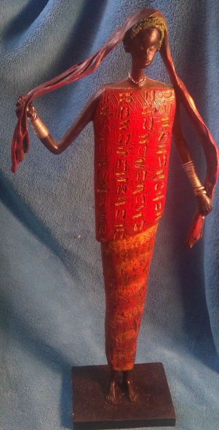 African Lady In A Red Dress Figurine 14.  5 " X 4 "