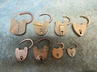 8 Old Brass Miniature Padlock Lock All In The Open Position.  N/r