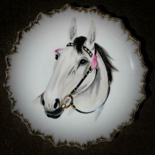 Mid - Century Vintage Horse Decor Wall Plates Made In Japan Grey Horse Portrait