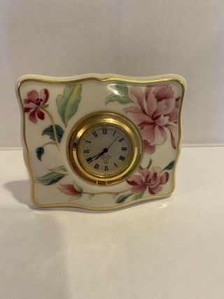 Vintage Lenox Porcelain Floral Vanity Desk Clock - White/pink,  & Green