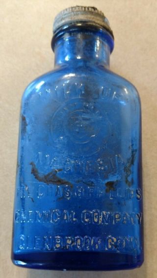 Vintage Cobalt Blue Phillips " Milk Of Magnesia " 5 " Glass Bottle.  Made In Usa