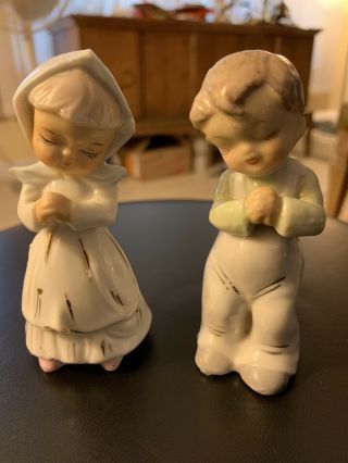 Lefton Vintage Praying Children Figurines Made In Japan Boy & Girl