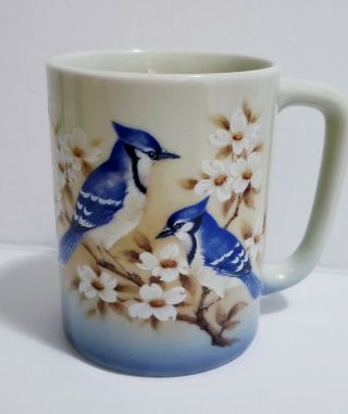 Otagiri Blue Jay Birds Coffee Mug Cup Stoneware Japan Rare