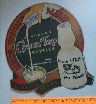 Vintage Cream Top Milk Bottle Advertising Sign