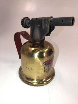 Vtg Small Brass And Red Handle Dunlap Gasoline Torch Rustic Oil Display Man Cave