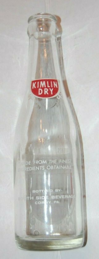 Vintage Kimlin Dry Beverages Soda Bottle / Corry,  PA / 2