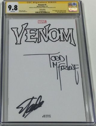 Marvel Venom 1 Blank Sketch Variant Signed Stan Lee & Todd Mcfarlane Cgc 9.  8 Ss