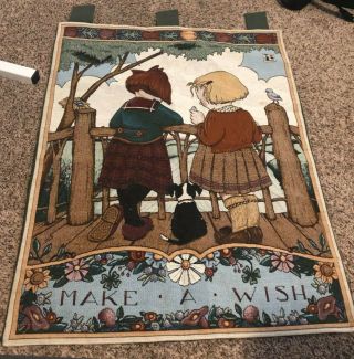 Mary Engelbreit Me " Make A Wish " Best Friends Girl Tapestry Wall Hanging 26x35