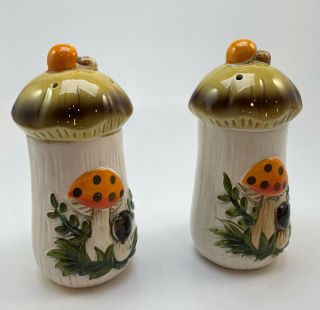 Vintage 1976 Merry Mushroom Salt & Pepper S&p Shaker Set Sears & Roebucks Japan