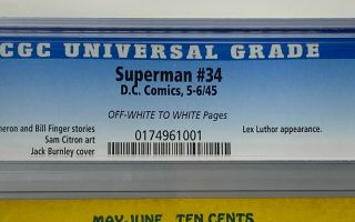 SUPERMAN 34 DC Comics 1945 CGC 9.  0 Lex Luthor Appearance 2