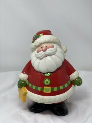 Fitz And Floyd Gourmet 12” Cookie Jar Holiday Folk Santa No Box.