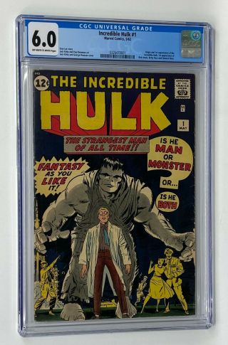 Incredible Hulk 1 Marvel Comics 1962 Cgc 6.  0 Hulk Origin & 1st Appearance