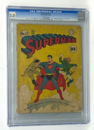 Superman 17 Dc 1942 Cgc 3.  0 Hitler & Hirohito Cover / 1st Fortress Of Solitude