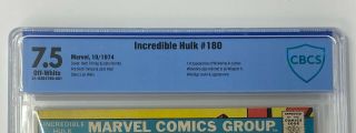 INCREDIBLE HULK 180 Marvel 1974 CBCS 7.  5 WOLVERINE 1st Appearance (Cameo) 2