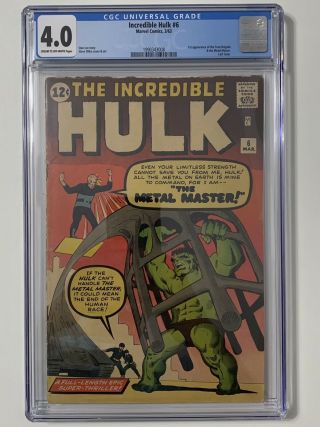 Incredible Hulk 6 Cgc 4.  0 1st Appearance Teen Brigade & Metal Master Marvel