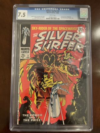 Silver Surfer 3 Cgc 7.  5 White Pages 1st Mephisto 1968 Wandavision