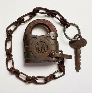 Vintage Yale U.  S.  Padlock With Chain And Key