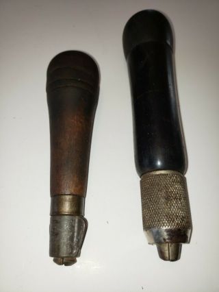 2 Antique Wood Handles With Metal Bits Chisels,  Gouges,  Drills Gun Smithing?