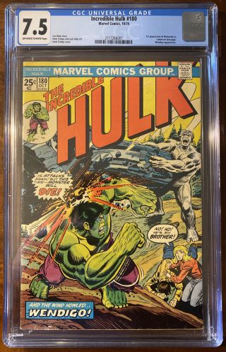 Incredible Hulk 180 Marvel 1974 Cgc 7.  5 Wolverine 1st Appearance (cameo)