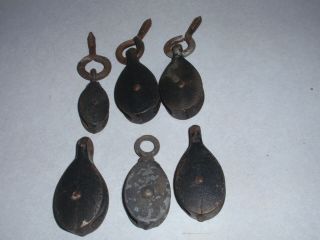 6 Vintage Small Cast Iron Block And Tackle Pulleys