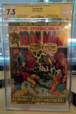 Iron Man 55 Cgc Ss Stan Lee 1st Thanos Drax Starfox Kronos Mentor Appearance