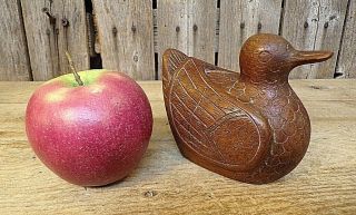 Vintage Hand Carved Wood Duck With Secret Compartment Hidden Trinket Box