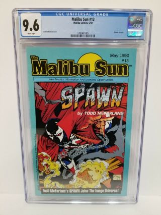 The Malibu Sun 13 Cgc 9.  6 White Pages 1st Appearance Of Spawn Rare Case