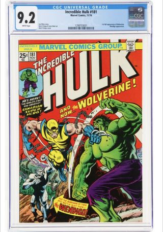Incredible Hulk 181 Cgc 9.  2 1974 1st Wolverine Key Bronze White Pages