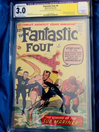 Fantastic Four 4 Cgc 3.  0 Signed Stan Lee First Sub - Mariner Key Book
