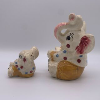 Vintage Elephant Mom And Baby Salt And Pepper Shakers Japan Circus Collectible