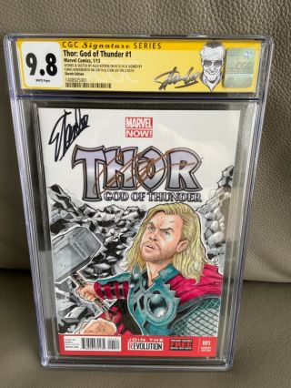 Thor God Of Thunder 1 Cgc 9.  8 Stan Lee Chris Hemsworth Signed & Sketch Variant