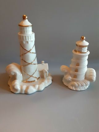 Lenox Lighthouse Figurines Ivory And Gold 5 " And 3.  5 " Tall