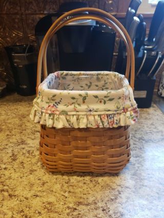 Longaberger Basket Tiny Tote Combo With Spring Floral Liner And Protector 2002