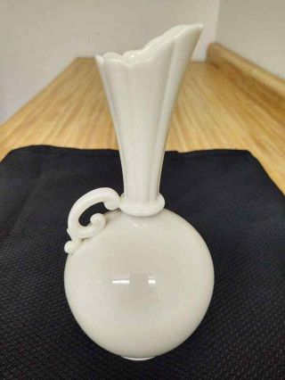 Vintage Lenox Ivory Porcelain Bud Vase With Fluted Top And Handle.