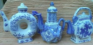 Vintage Ceramic Asian Style Teapots Blue & White