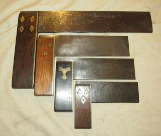 4 Old Wooden & Metal Try Squares Old Woodworking Tools Square Tool