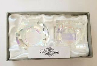 Oleg Cassini Set Of 2 Clear Iridescent Crystal Votive Candle Holders