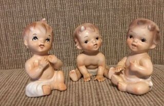 Vintage 1960 Napco Figurines 3 Baby Girl Diapers Japan Orig Label