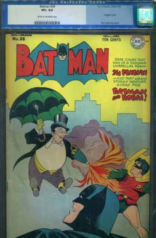 Batman 38 - Classic Penguin Cover And Story - Scarce Cgc 8.  5 - 1947
