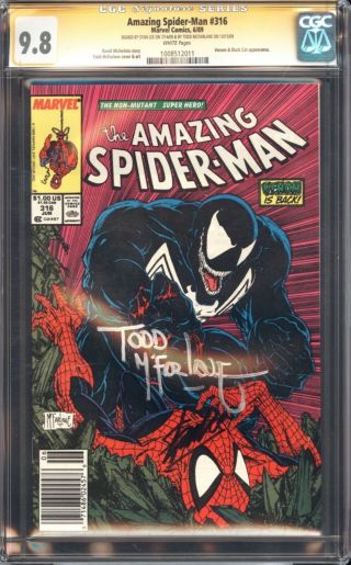 Spiderman 316 Cgc 9.  8 Ss Signed Stan Lee Todd Mcfarlane Venom Newstand Rare