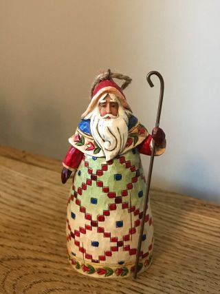 Jim Shore 2009 Santa 4014338 Christmas Ornament With Quilted Robe And Cane