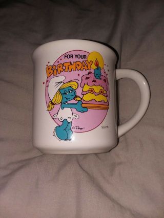 Vintage 1982 Smurfs Smurfette Porcelain Coffee Mug Cup For Your Birthday