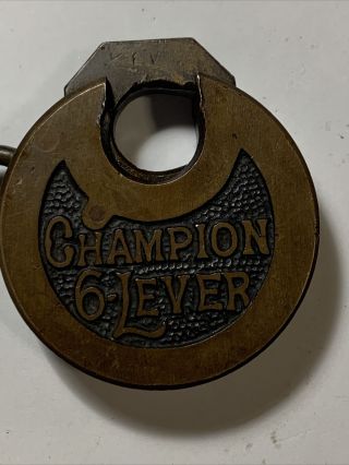 Vintage Champion 6 - Lever Miller Lock.  W/ Key