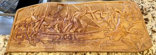 Old Vintage Hand Carved Wooden Wall Hanging Plaque Mayan Villagers