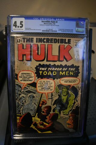 Incredible Hulk 2 Cgc 4.  5 Marvel 1962 2nd Appearance 1st Green Hulk Stan Lee