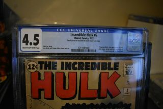 Incredible Hulk 2 CGC 4.  5 Marvel 1962 2nd Appearance 1st Green Hulk Stan Lee 2