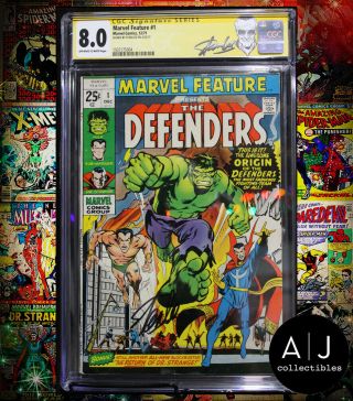 Marvel Feature The Defenders 1 Cgc 8.  0 Stan Lee Signed (marvel) High Res Scans