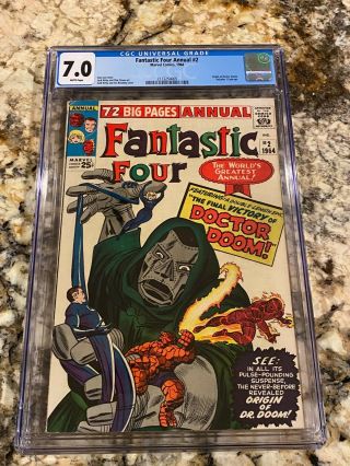 Fantastic Four Annual 2 Cgc 7.  0 Rare White Pages High End Origin Dr.  Doom Hot
