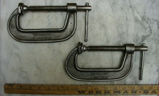 2 Vintage Hargrave No.  540 " C " Clamps,  4 " Capacity,  2 - 1/8 " Deep Throat,